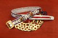 Folk belt from Cracow with the bells, rich version, with blue embrioidery